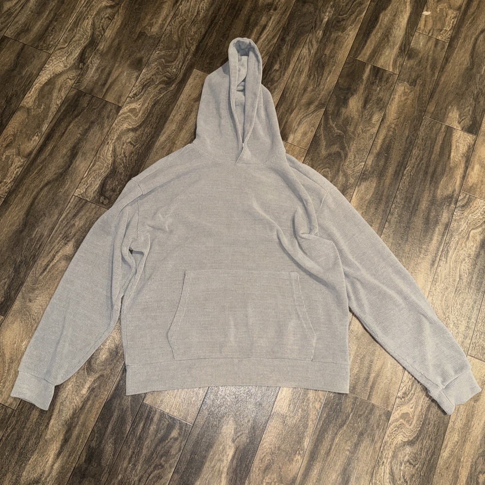 Negative Space Fleece Ribbed Pullover Longsleeve Hoodie Men's Size‎ L Grey